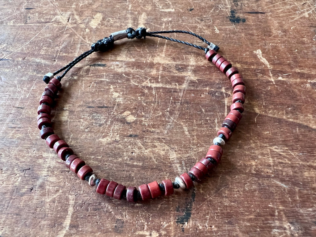 Brown ,Turquoise, Silver  and Stone, Skinny Macrame Bracelet