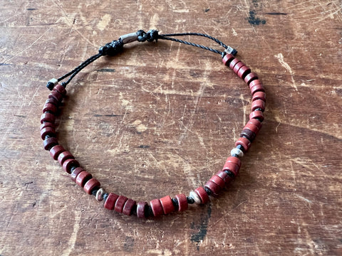 Brown ,Turquoise, Silver  and Stone, Skinny Macrame Bracelet