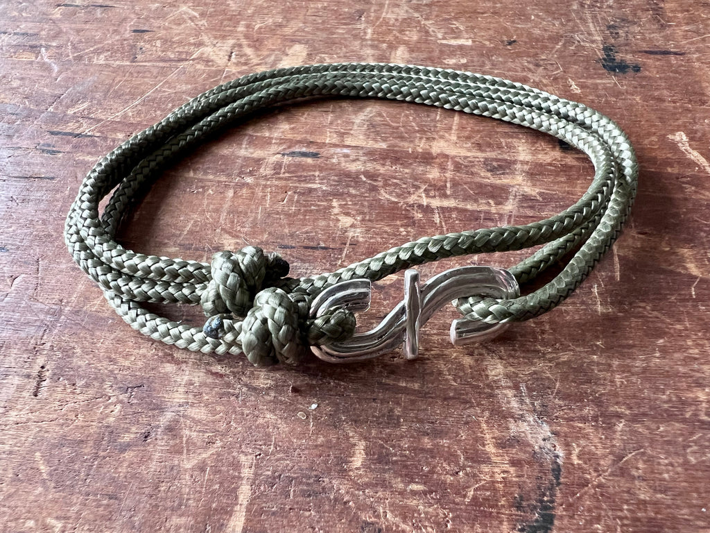 Khaki Green Mr. Shaw Silver and Rope Bracelet