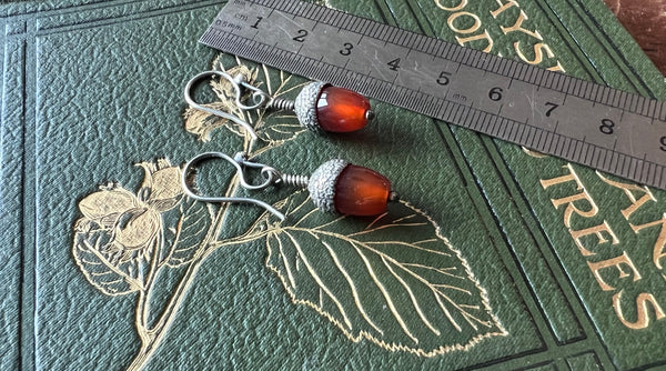 Acorn Earrings with Red Agate