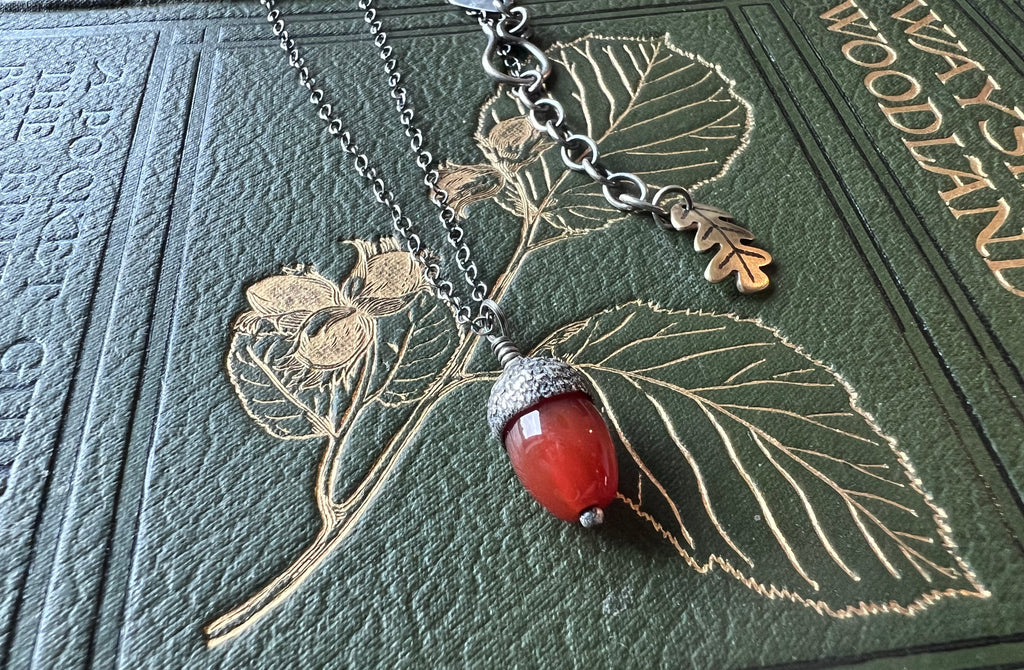 Extra Small Acorn Pendant with Red Agate
