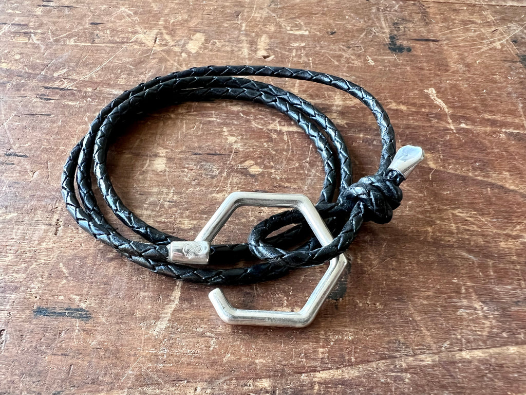 Storey Silver and Braided Leather Bracelet Coal Black
