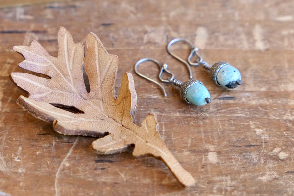 Acorn Earrings with African Blue Opal