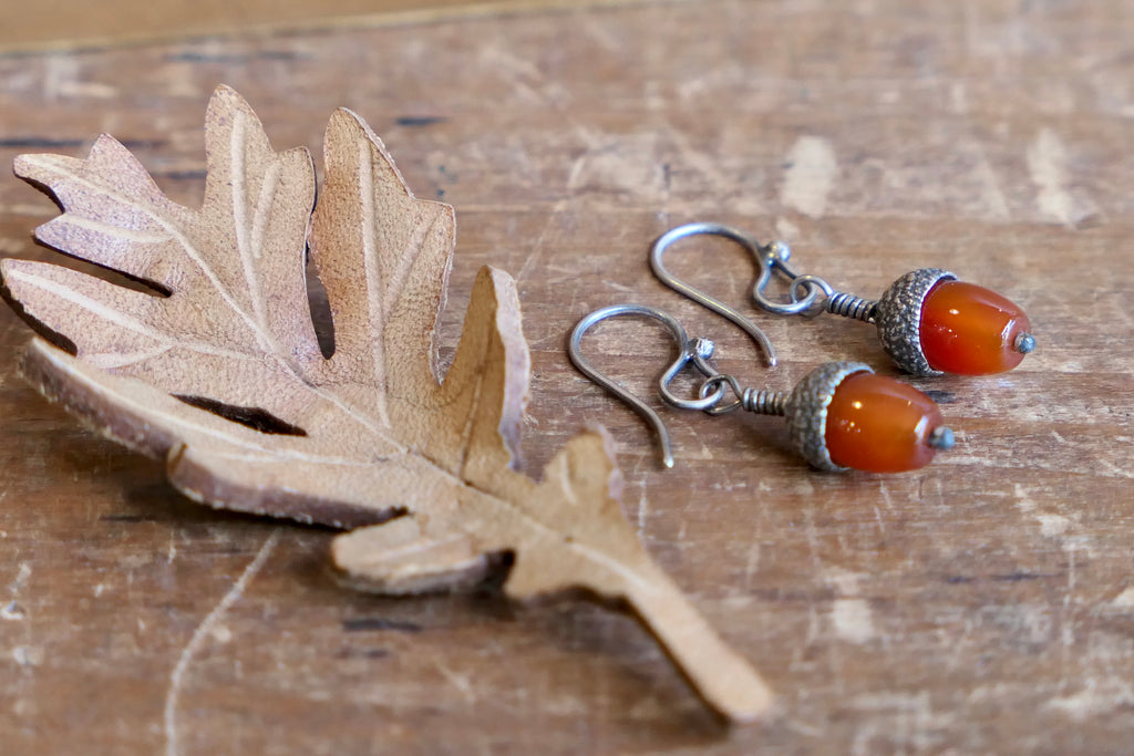 Acorn Earrings with Red Agate