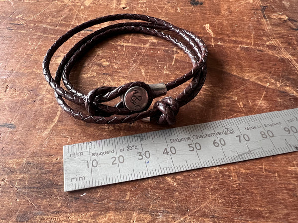 Dundee Silver and Braided Leather Bracelet Dark Brown