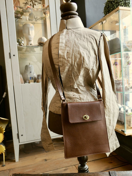 Flat Leather Crossbody Turnlock Bag