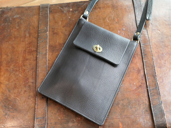 Flat Leather Crossbody Turnlock Bag