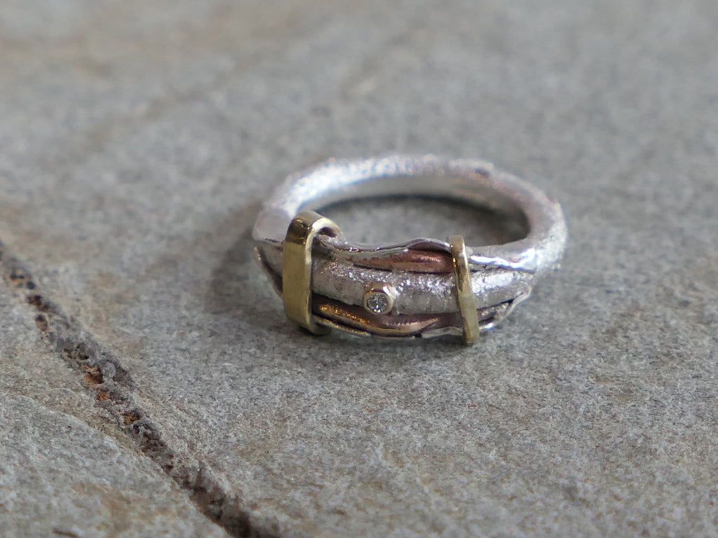 Mixed Metal 3mm Ring with 2pt Diamond