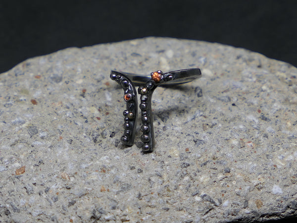 Ruthenium Plated Silver Ring with Orange Sapphire