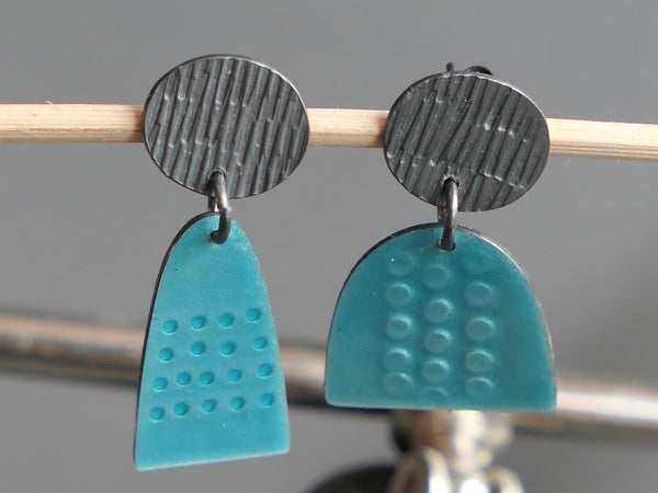 Leonora 3 Earrings, Turquoise Enamel, Oxidised Silver