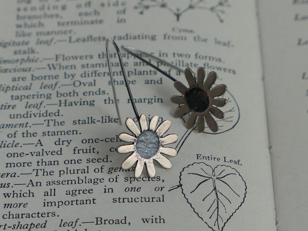 Large Bronze Embossed Daisy Drop Earrings
