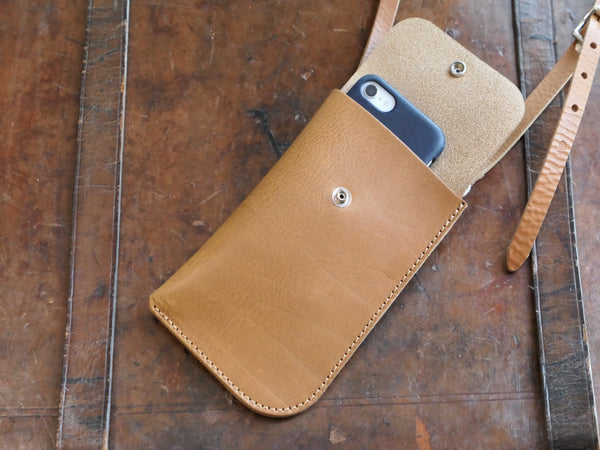 Tan Leather Cross Body Phone Pouch
