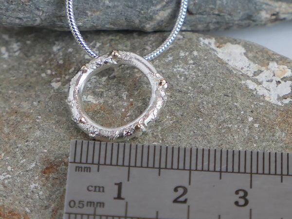 Reticulated Silver Circle Necklace with Gold Granules - Medium