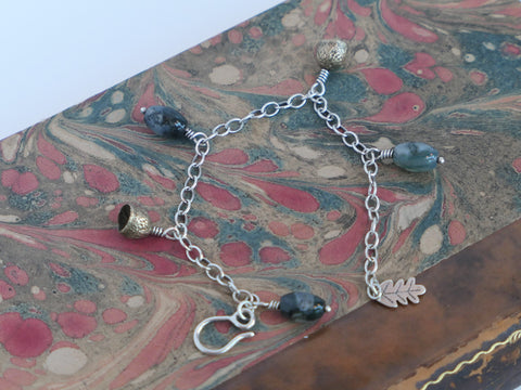 Fine Acorn Bracelet with Moss Agate and Brass Cups