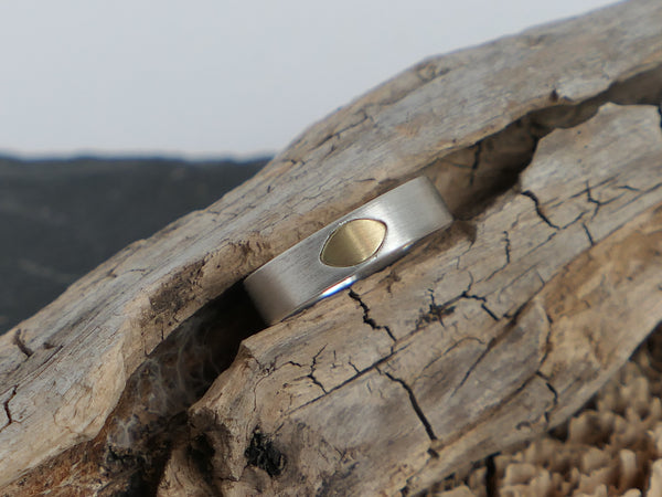 Narrow Silver Ring with Gold Detail