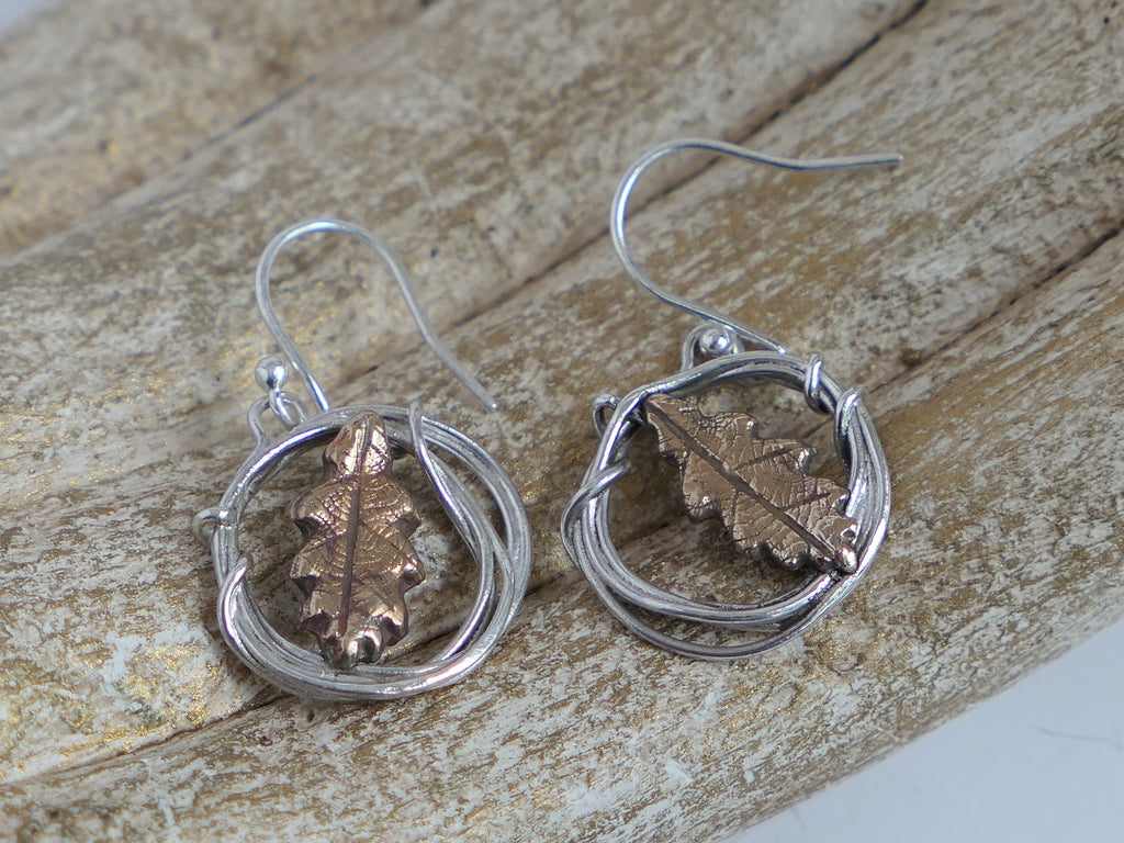 Oak Leaves in Circle Earrings