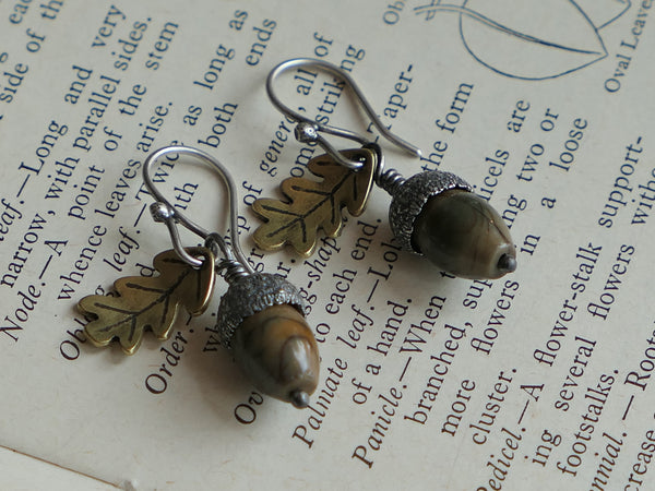 Silver and Jasper Acorn Earrings
