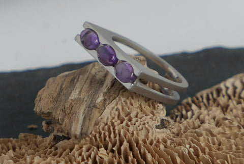Triple Stone Silver and Amethyst Ring