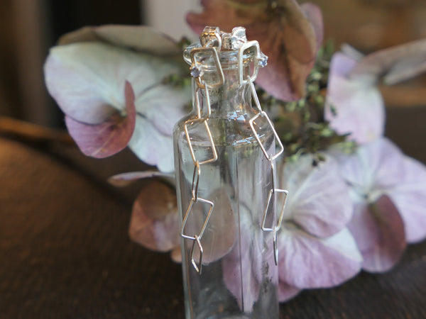 Silver Mini Chain Earrings with Iolite