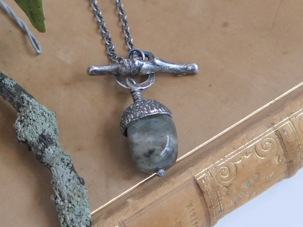 Small Silver Acorn Necklace with Labradorite