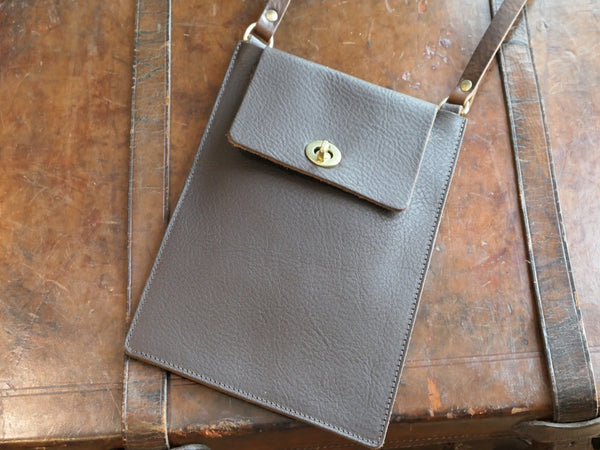 Flat Leather Crossbody Turnlock Bag