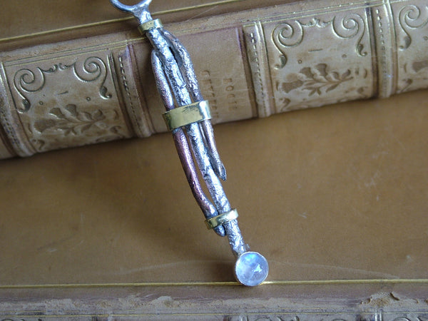 Organic Textured Mixed Metal Pendant with Moonstone