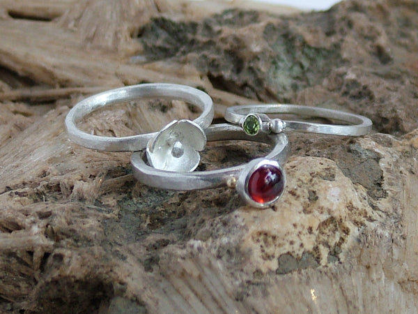 Silver Ring Trio with Garnet and Peridot