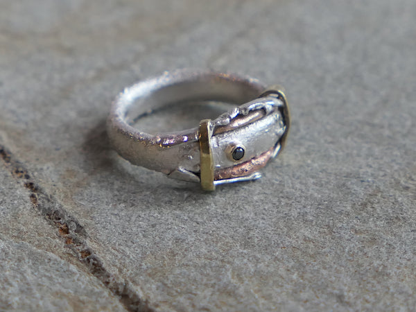 Mixed Metal Silver Ring with 3pt Black Diamond