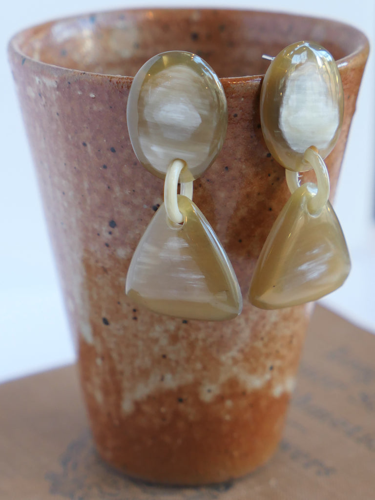 White Natural, Triangular Buffalo Horn Earrings