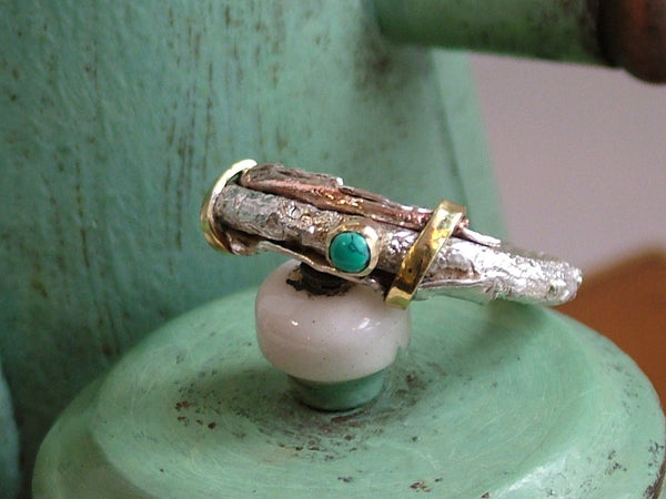 Mixed Metal Ring with Turquoise Cabochon