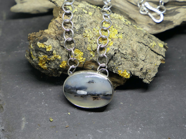 Textured Chain Necklace with Dendritic Opal