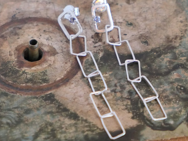 Silver Mini Chain Earrings with Iolite