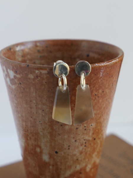 Brown Natural Buffalo Horn Drop Earrings - Silver