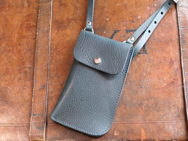 Navy Leather Crossbody Phone Pouch
