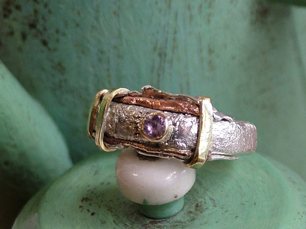 Mixed Metal Ring with Amethyst