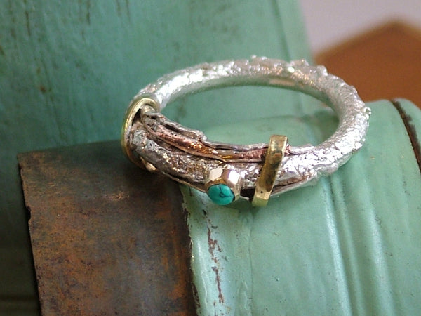 Mixed Metal Ring with Turquoise Cabochon