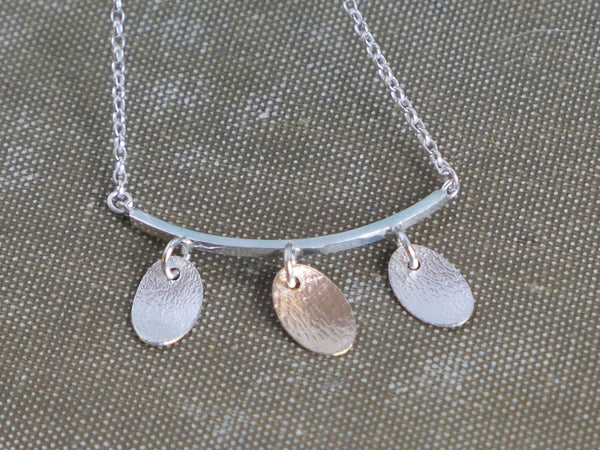 Silver and 14ct Gold Filled Three Oval Pendant