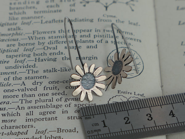 Large Bronze Embossed Daisy Drop Earrings