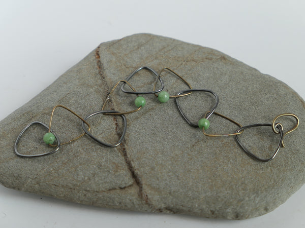 Brass and Silver Bracelet with Green Dyed Agate Beads