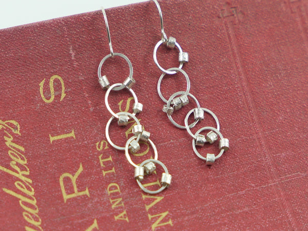 Silver and Print Scroll Link Earrings