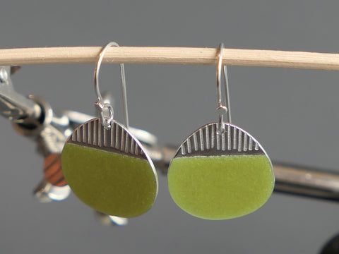 Island Drop Earrings, Spring Green, Satin Silver