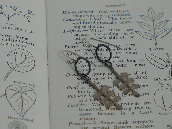 Large Bronze Leaf on Oxidised Hoop Earrings
