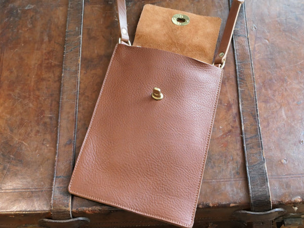 Flat Leather Crossbody Turnlock Bag