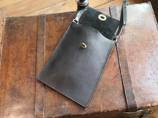 Flat Leather Crossbody Turnlock Bag