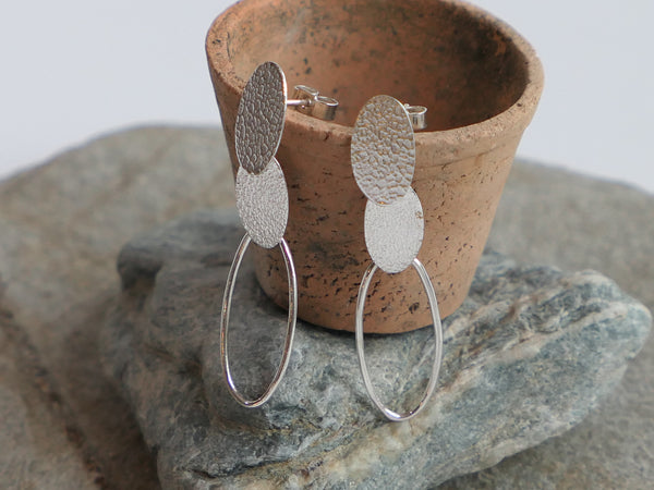 Triple Oval Silver Earrings