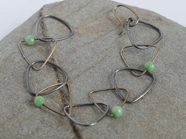 Brass and Silver Bracelet with Green Dyed Agate Beads