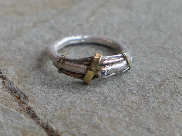 Mixed Metal Ring with Blue Topaz