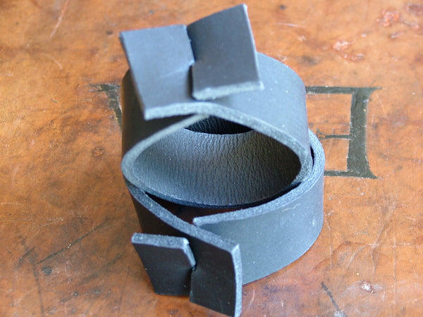 Interlocking Squares Black Leather Cuff