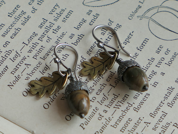 Silver and Jasper Acorn Earrings