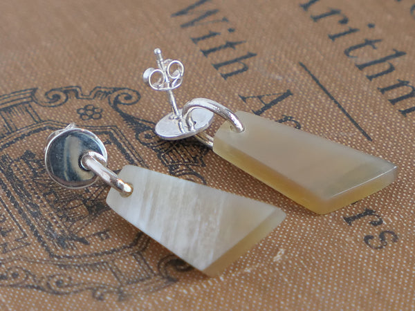 White Natural Buffalo Horn Drop Earrings - Silver